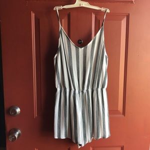 White & Grey Striped Romper